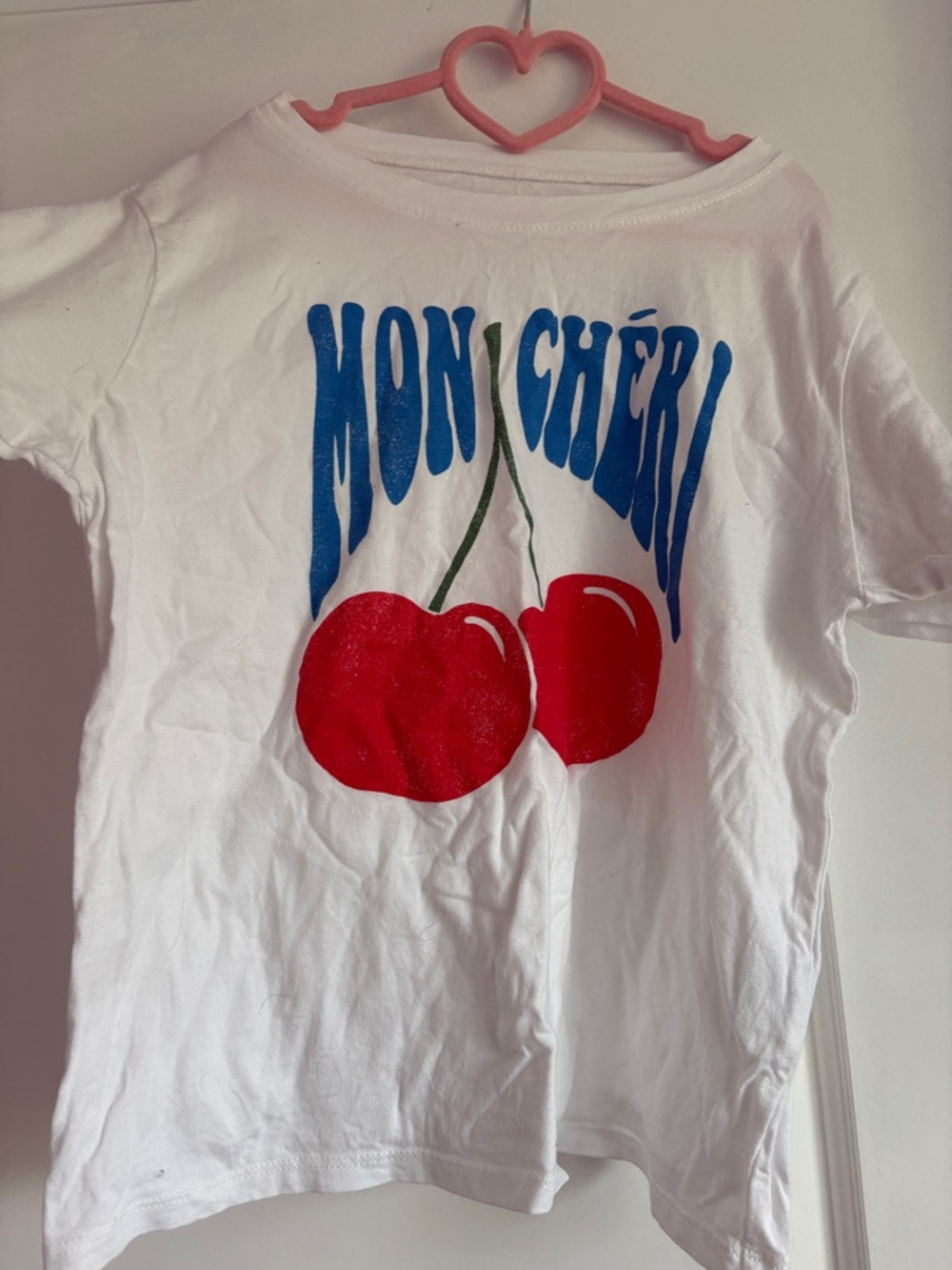 Prince Peter Collection White Tee with Red Cherry Graphic and Blue Text